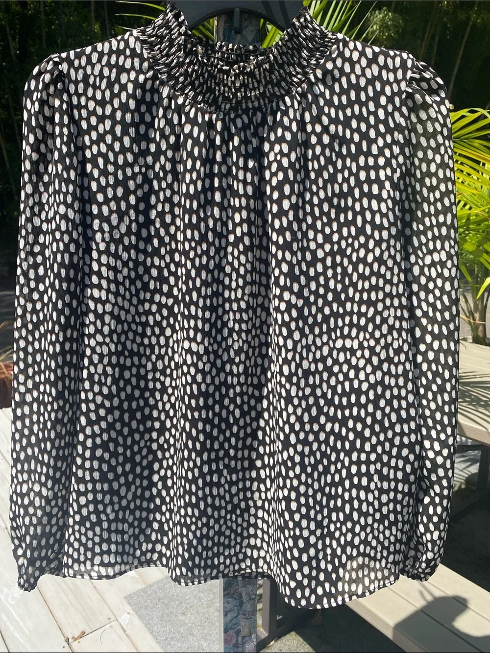 J. Crew Black Blouse with White Dot Pattern